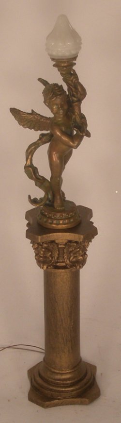 Cherub Light on Pedistal w/White Shade by Jim Pounder
