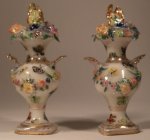 Meissen Style Floral Encrusted Covered Urns by Tricia Street