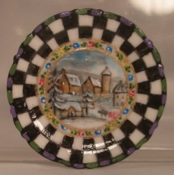 Village Check Large Round Platter by Christopher Whitford