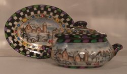 Village Check Oval Tureen w/Tray by Christopher Whitford