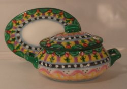 Flower Check Oval Tureen w/Tray by Christopher Whitford