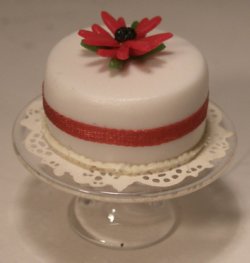 Fondant Cake w/Red Gerber Daisy by Linda Cummings