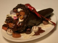 Chocolate Filled Cornucopia w/Red Ribbon by Linda Cummings