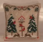 Hand Embroidered Pillow #23 Birdhouse by Chantal Siguret