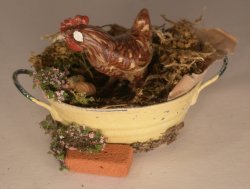 Hand Sculpted Hen in Basket by David Ward
