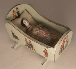Doll in Blue Cradle by Gale Elena Bantock