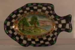 Scenic Check Enamel Fish Platter by Christopher Whitford