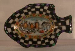 Village Check Enamel Fish Platter by Christopher Whitford