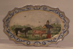 Oval Platter Cows w/Farm Girl by Dominique Levy
