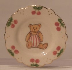 Teddy Bear w.Cherries Scolloped Plate by Dominique Levy