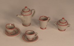 Coffee Pot Creamer & Sugar Red Stripe by Elisabth Causeret
