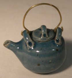 Pottery #69a Blue w/Handle Teapot by Elisabeth Causeret #A