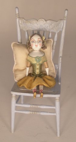 Doll in Blue Chair by Gale Elena Bantock