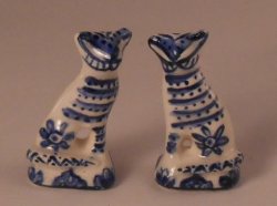 Blue & White Pair Cat Vase by Sally Meekins