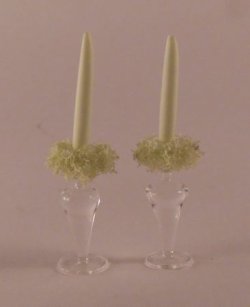 Shabby Chic Pair of Candelsticks Green by Syreeta's