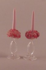 Shabby Chic Pair of Candelsticks Pink by Syreeta's