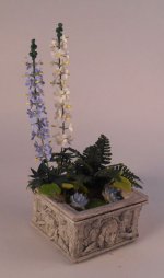 Water Garden w/Delphiniums in "Stone" Pot by Paula Gilhooley
