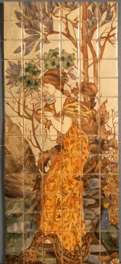 Tile Panel Art Nouveau Lady in Garden #1 by Tiny Ceramics