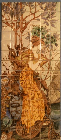 Tile Panel Art Nouveau Lady in Garden #2 by Tiny Ceramics