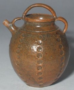 Pottery #99 Brown Engraved Pitcher by Elisabeth Causeret