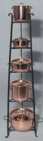 Standing Pot Rack w/ 5 Copper Pots by J.Getzan