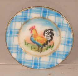 Provencal Coq Gingham Plate Blue by Christopher Whitford