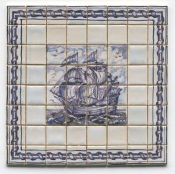 Blue & White Ship #A by Tiny Ceramics
