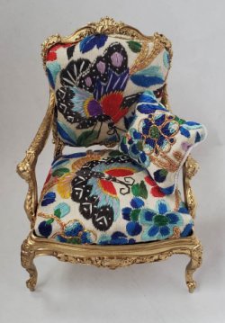 Butterfly Embroidered Antique Silk Chair #2 by Alison Davis
