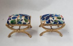 Butterfly Embroidered Antique Silk Bench by Alison Davis