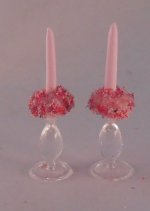 Shabby Chic Pair of Candelsticks Hot Pink by Syreeta's