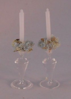 Shabby Chic Pair of Candelsticks Blue by Syreeta's