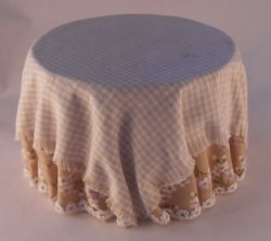 Skirted Table Toupe Plaid by Lorraine Scuderi