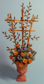 Stapleton Urn, Trellis w/ Pyracantha,Primrose,Mums by Chrysalis