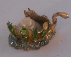 Faberge Style Swan w/Pearl by Eugene Kupjack