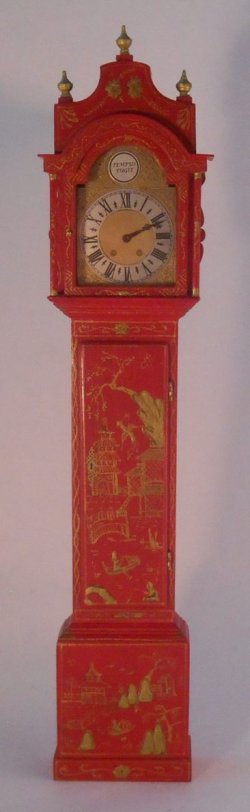 Red Lacquer Working Tall Case Clock by Keith Bougourd