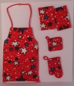 Kitchen Set Red White Blue Stars Red Background #G