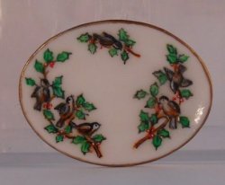 Chickadee and Holly Oval Tray by Christopher Whitford