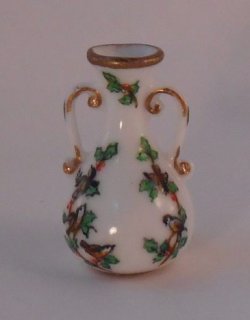 Chickadee and Holly Handled Vase by Christopher Whitford