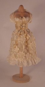 Cream Party Dress on Manniquin by Fashion in Miniatures