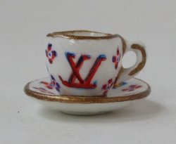 LV Monogram Designer Cup & Saucer by Christopher Whitford