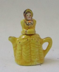 Crinoline Lady Lemon Yellow Teapot by Valerie Casson